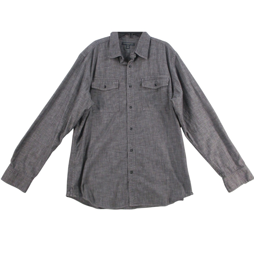 Banana Republic Mens Slim Fit Button Down Shirt Large Gray Cotton Long Sleeve